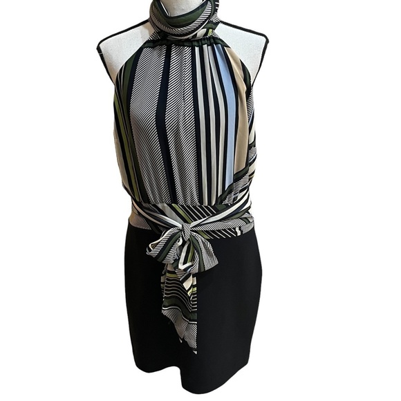 Guess by Marciano Dresses & Skirts - Guess by Marciano LA Sz 10 Halter Dress with Tie Sash Striped Top Black Skirt